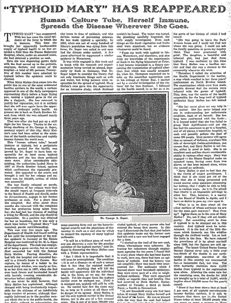 Newspaper article from 1915 announcing Mary Mallon has been recaptured